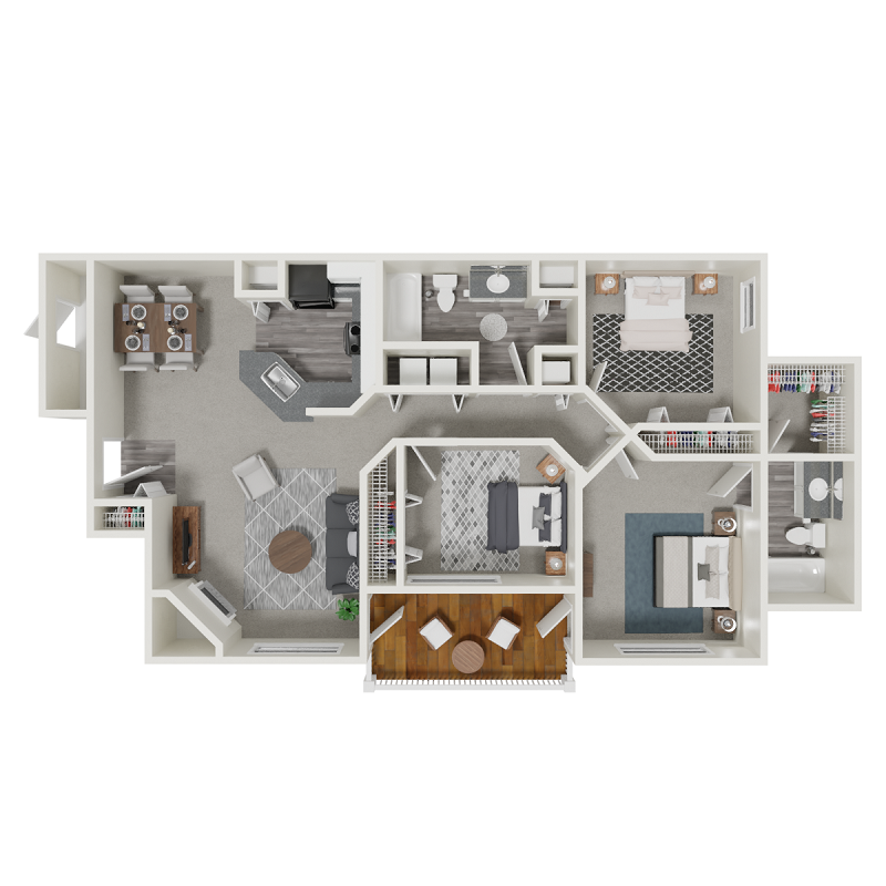 Floor plan for 3 beds, 2 baths, 1352 sqft